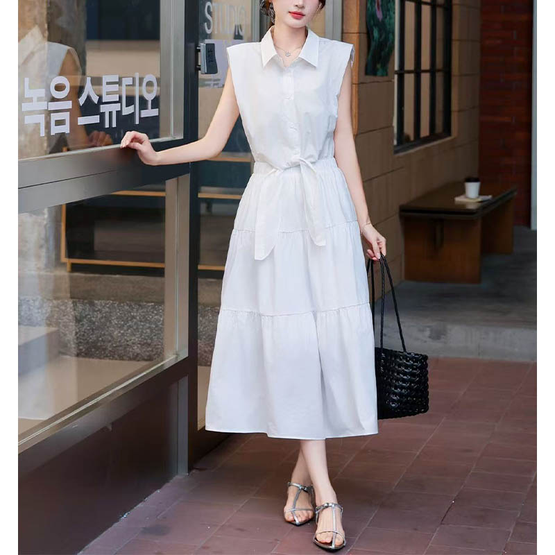 （女装）97129 气质收腰显瘦翻领系带无袖连衣裙