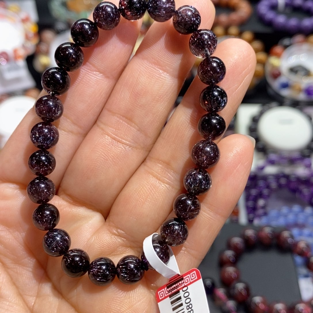 水晶手串未镶嵌老矿黑红共生