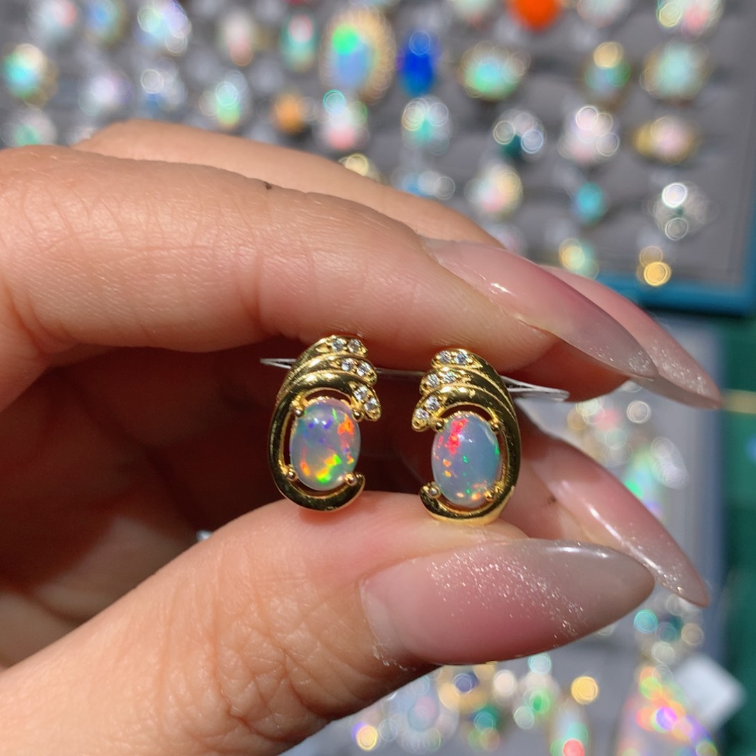 欧泊福利耳饰银S925镶嵌