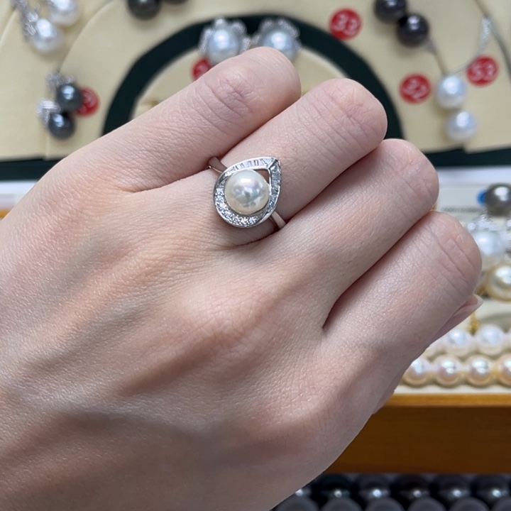 海水珍珠戒指银S925镶嵌AK 7-8mm 82号