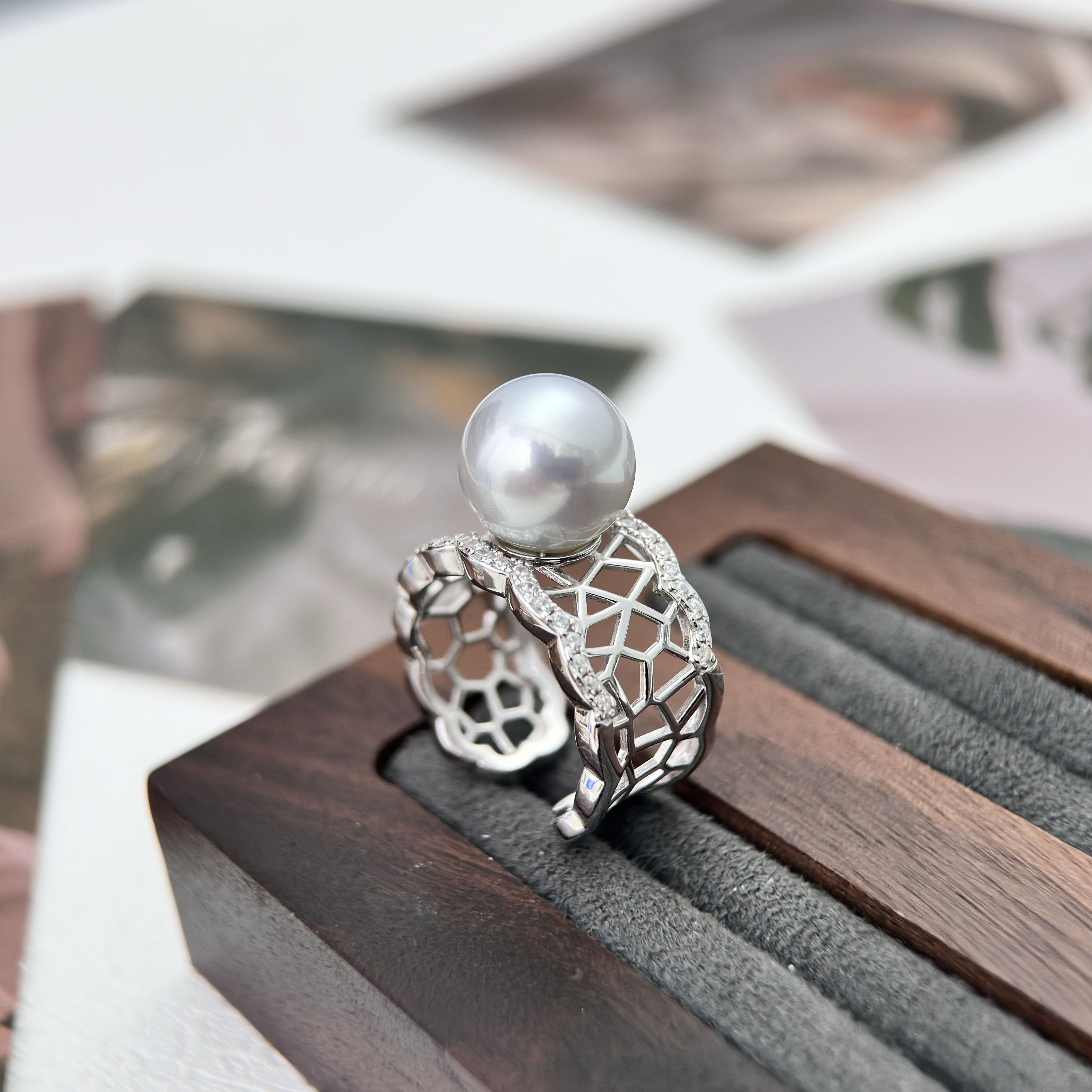 天然海水珍珠澳白正圆 11-12mm 个性百搭款珍珠戒指