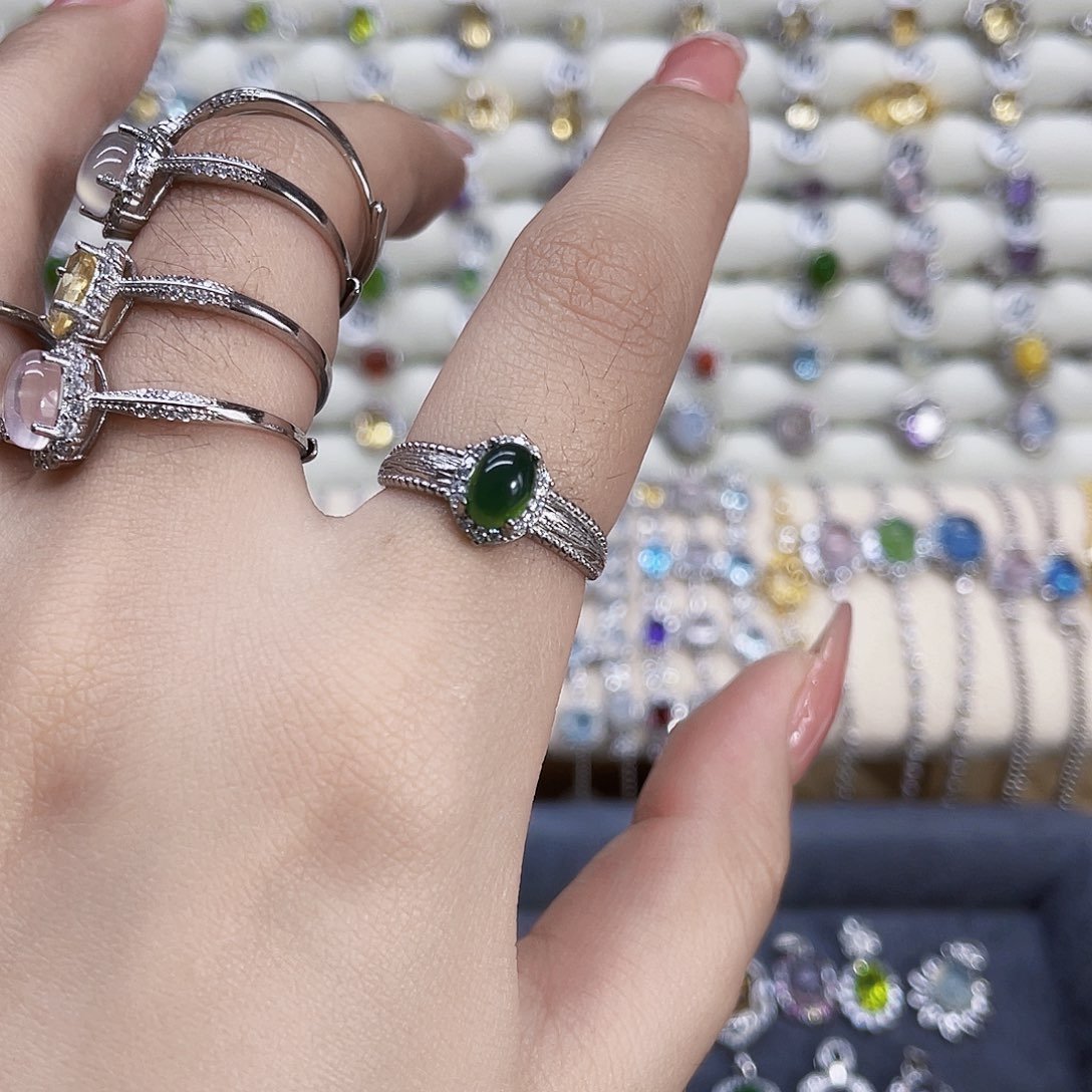 岫玉银S925镶嵌戒指