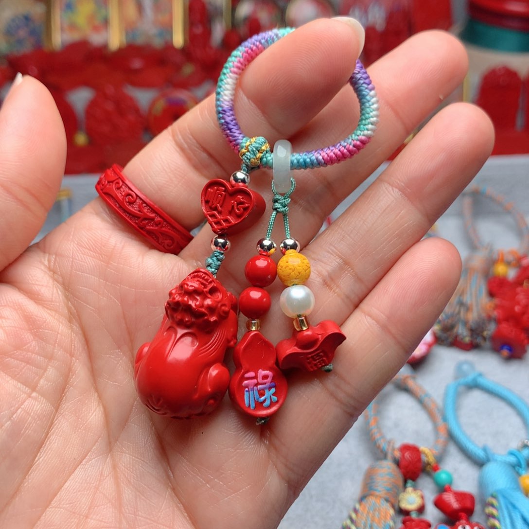 天然辰砂工艺品朱砂钥匙扣包包挂