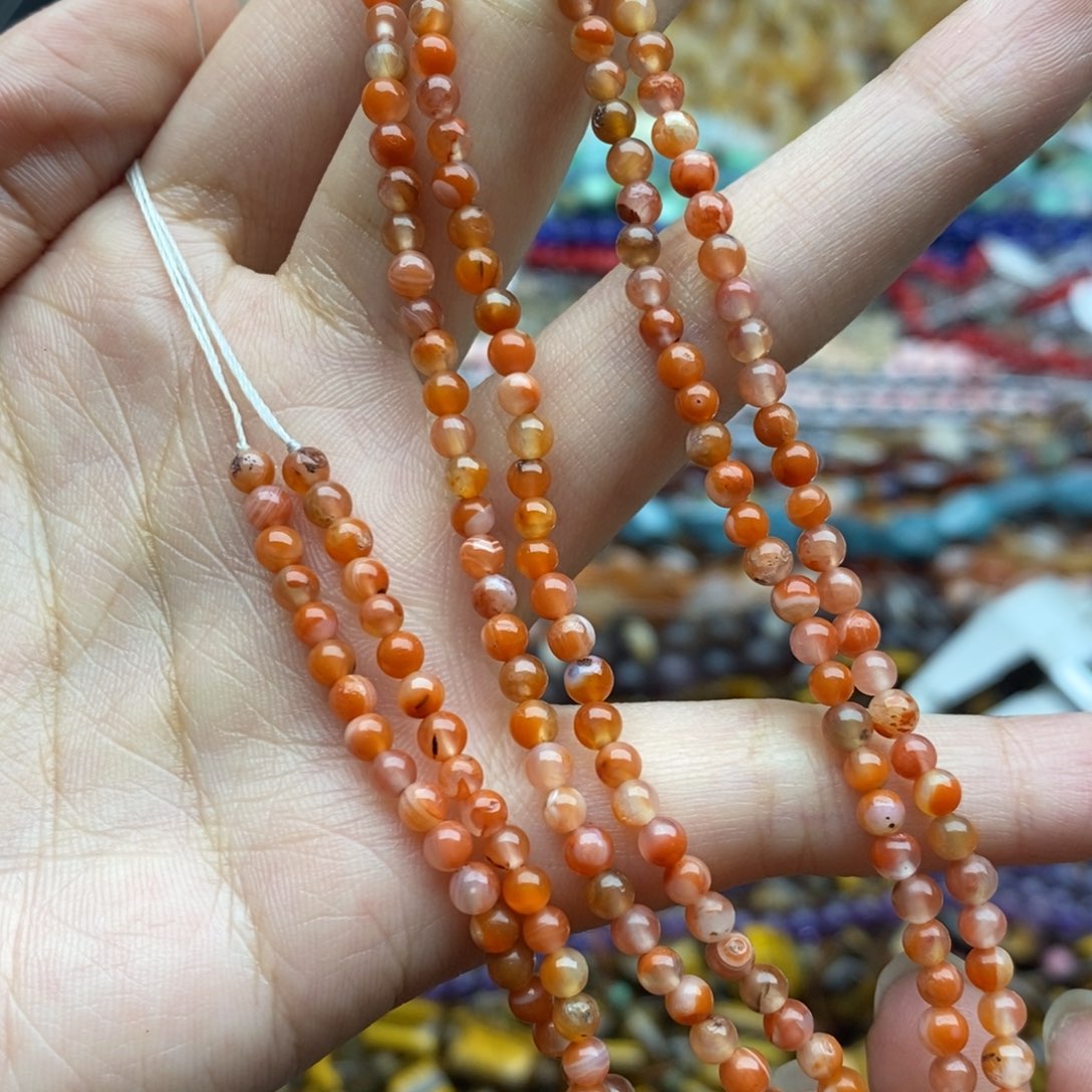 玛瑙/玉髓未镶嵌珠宝半成品一条装纯天然冰漂南红圆珠3.5mm
