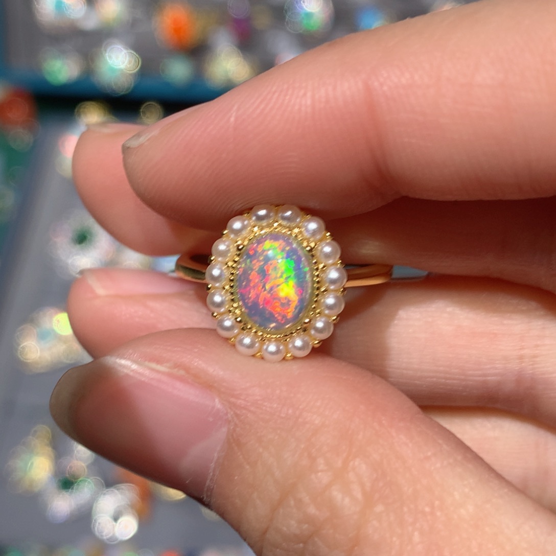 欧泊戒指z银S925镶嵌欧泊