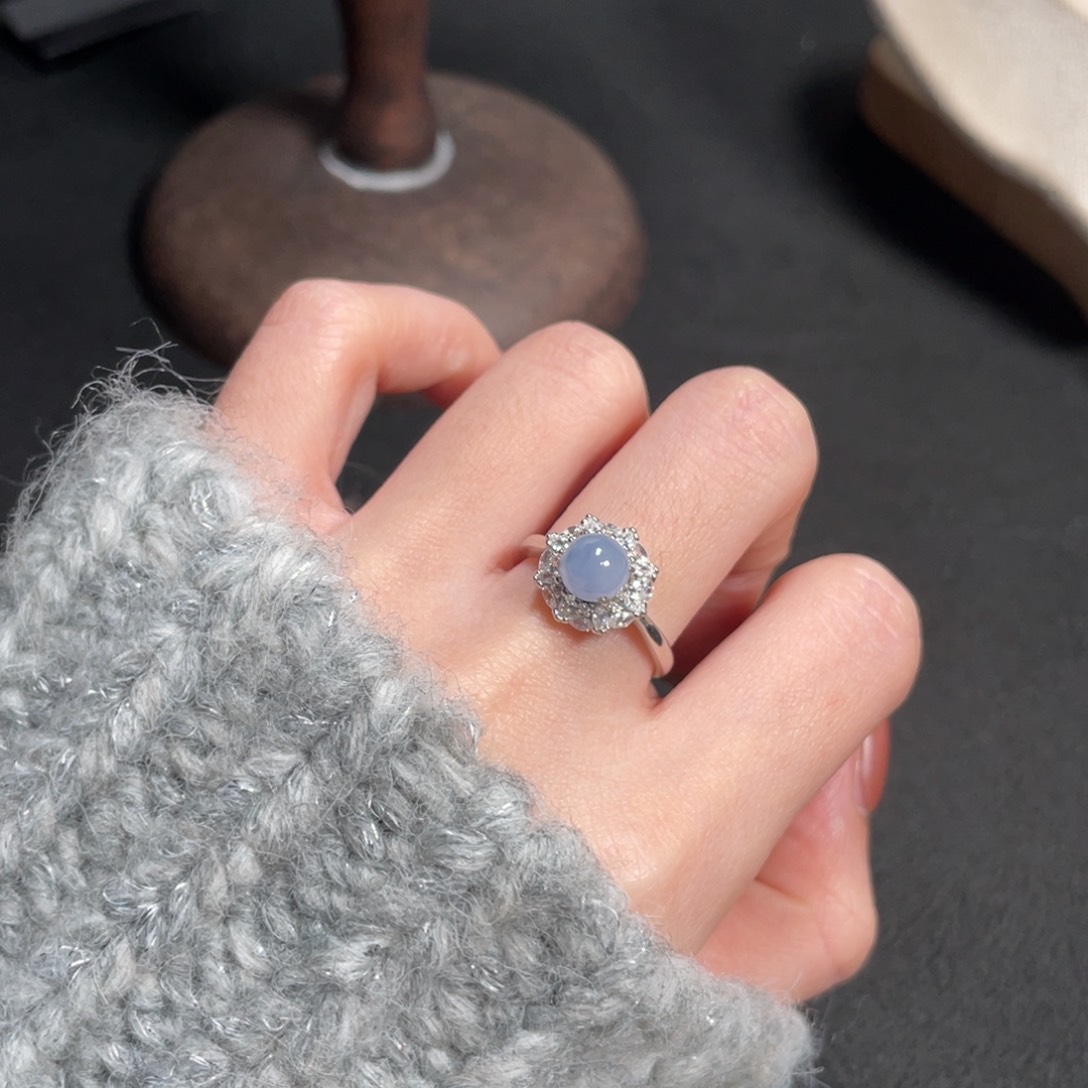 翡翠戒指银S925镶嵌86996