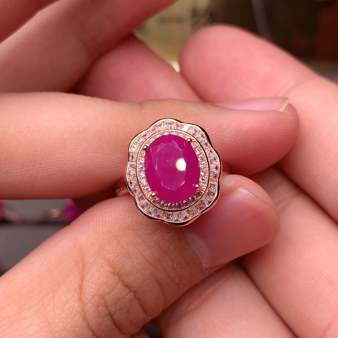 红宝石戒指银S925镶嵌