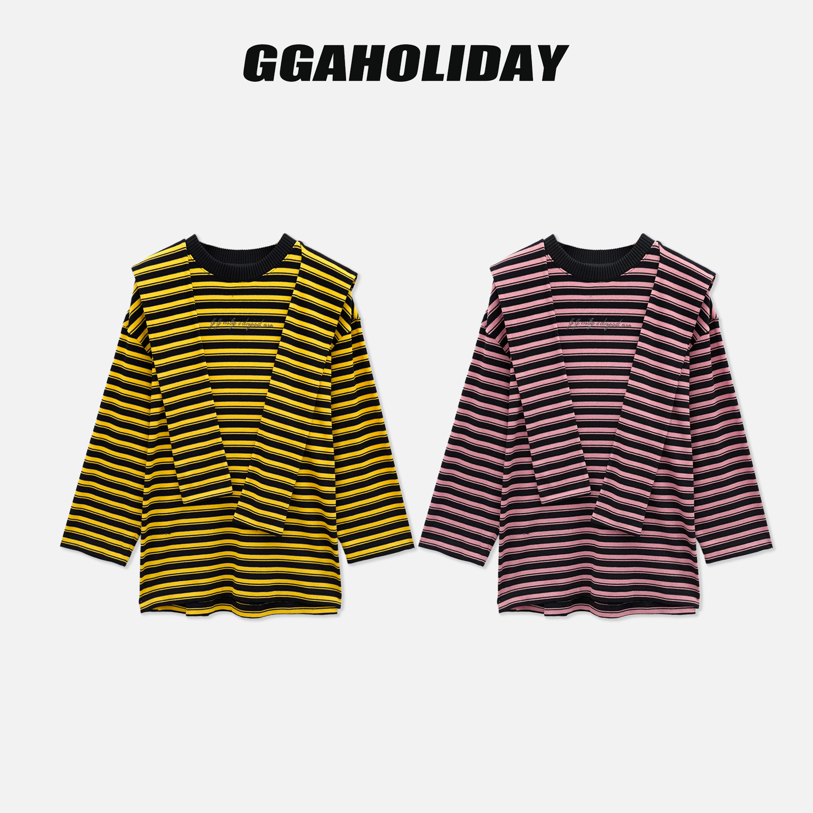 【上新】GGAHOLIDAY时尚宽松条纹显瘦百搭气质披肩打底长袖T-154024