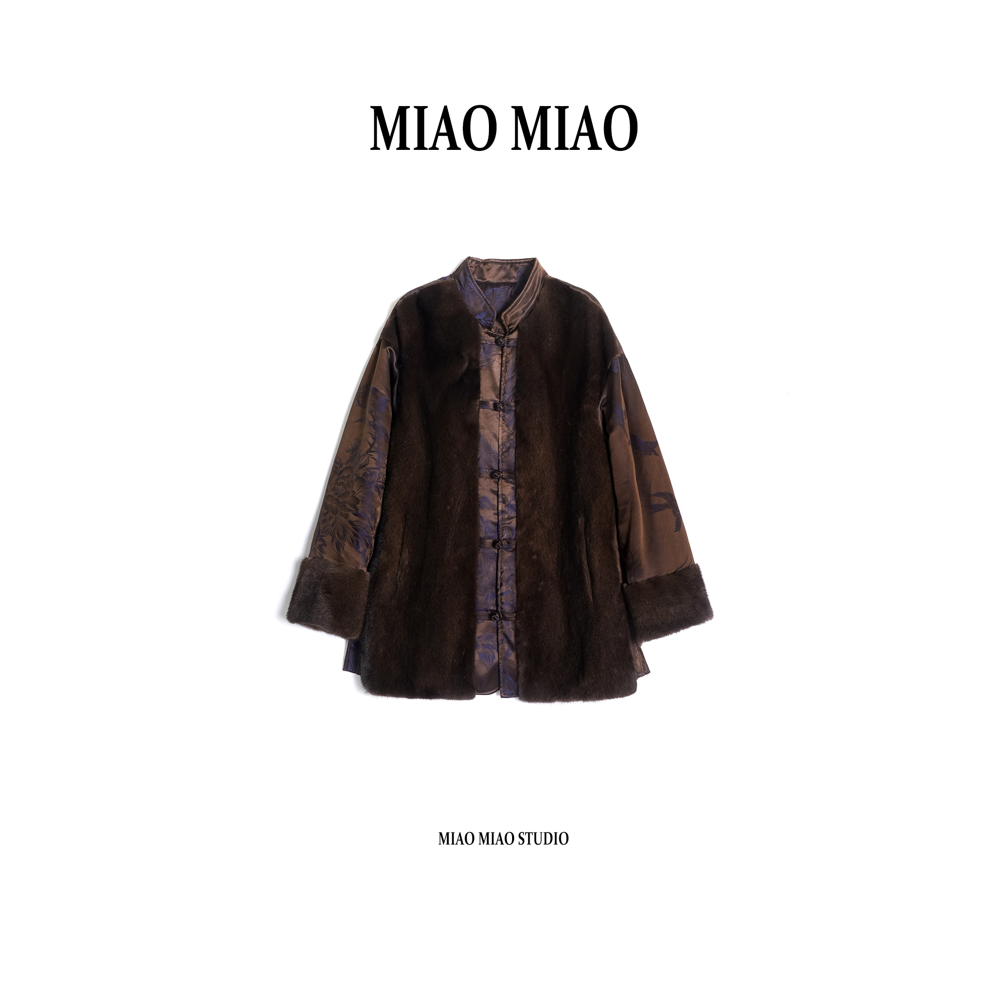 【华潇】徐淼淼冬季穿搭进口水貂毛皮拼缎面羊驼绒填充外套CP1779