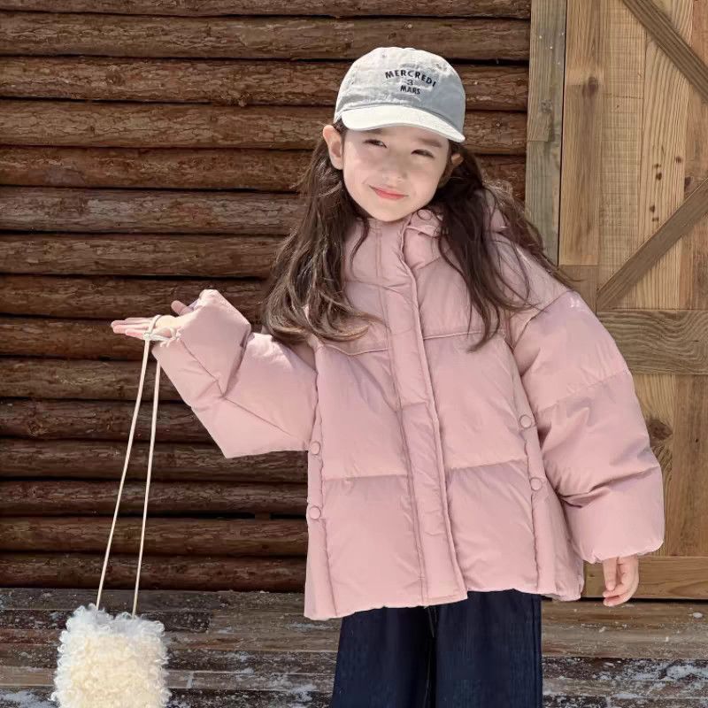【舒适保暖】女童棉服2025新款韩版加厚纯色连帽宽松棉衣外套D