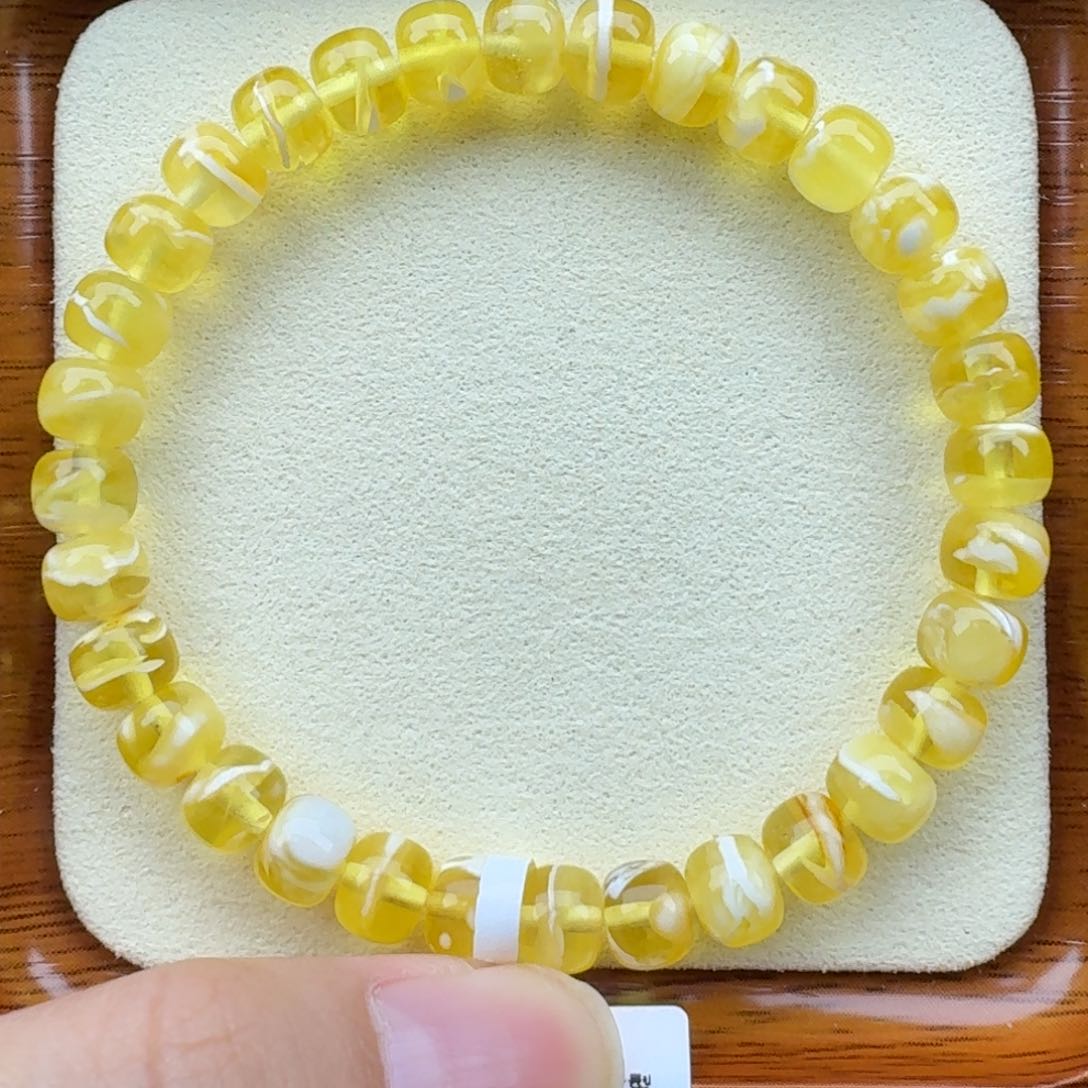 琥珀手链未镶嵌蜜蜡手串7.3mm金白老型极限弧福利价