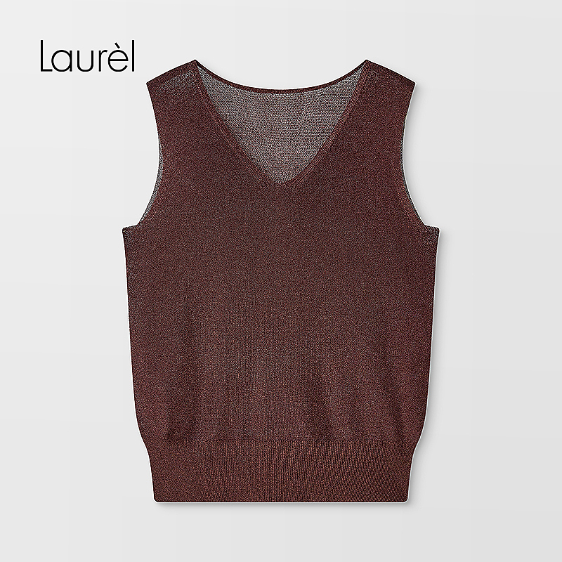 Laurel劳芮25秋新款咖栗色V领针织背心LWD366M08300