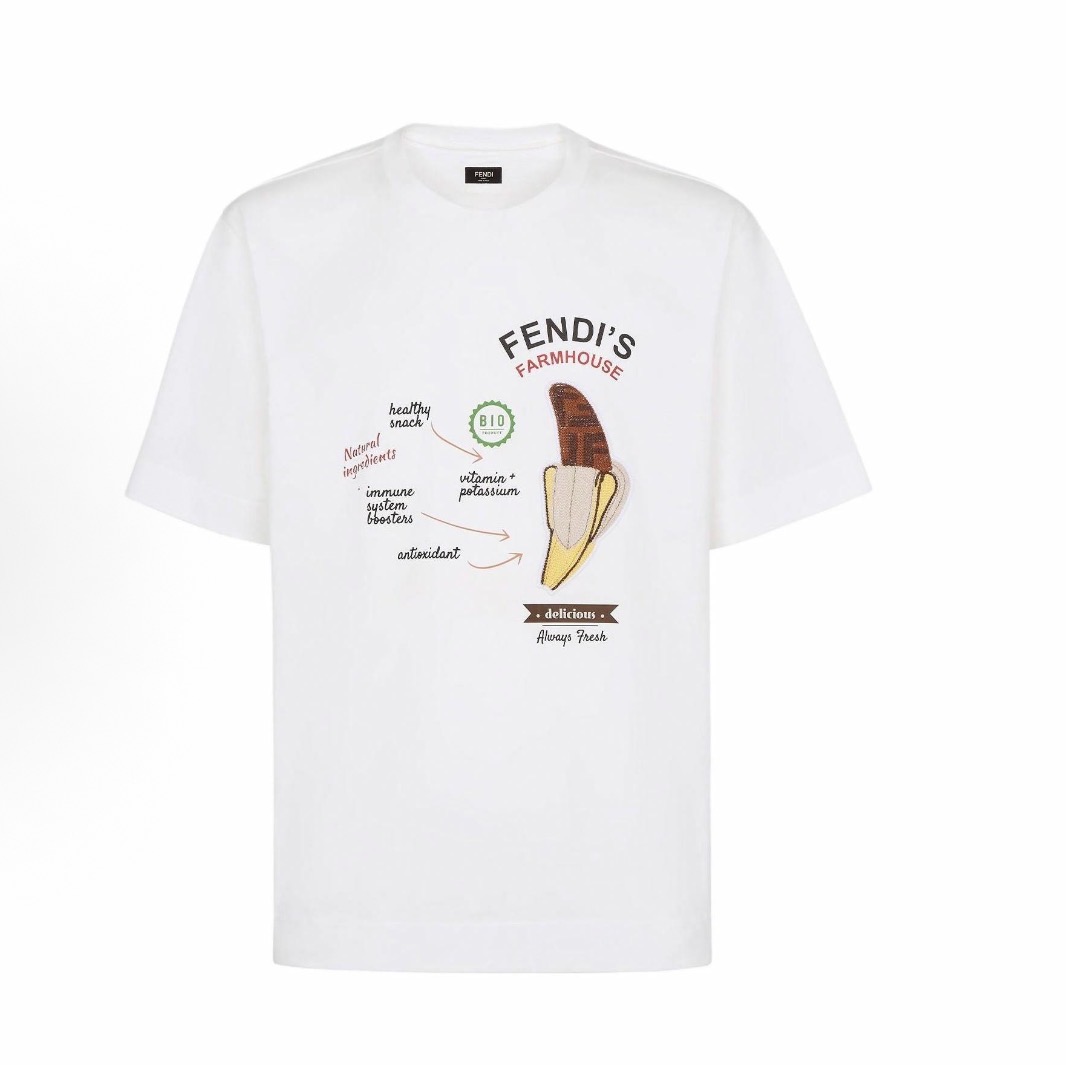 未使用 FENDI/芬迪 刺绣香蕉图案圆领短袖T恤