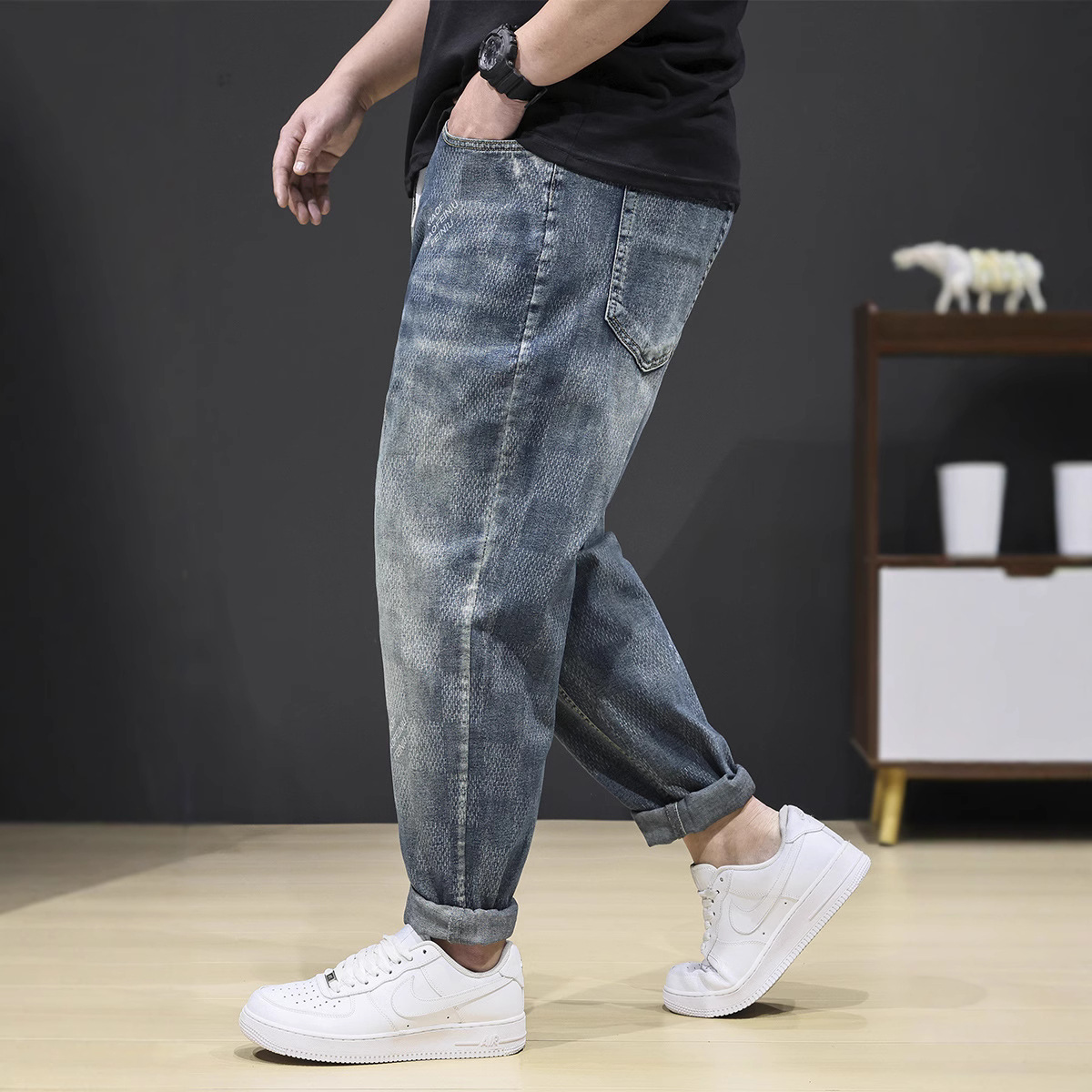 新款大码弹力潮牌松紧腰牛仔裤300斤牛仔裤男8XL