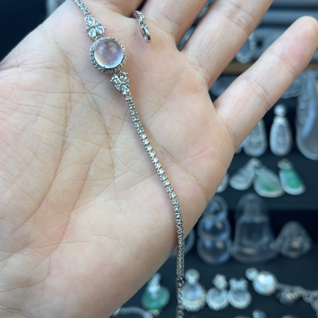 是***瑰石英质玉银S925镶嵌套链