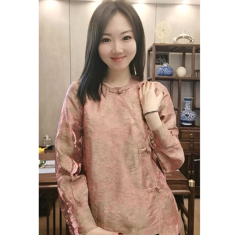 【国潮美学】时尚新中式鎏金提花小衫国潮织锦轻奢复古花纹上衣6798