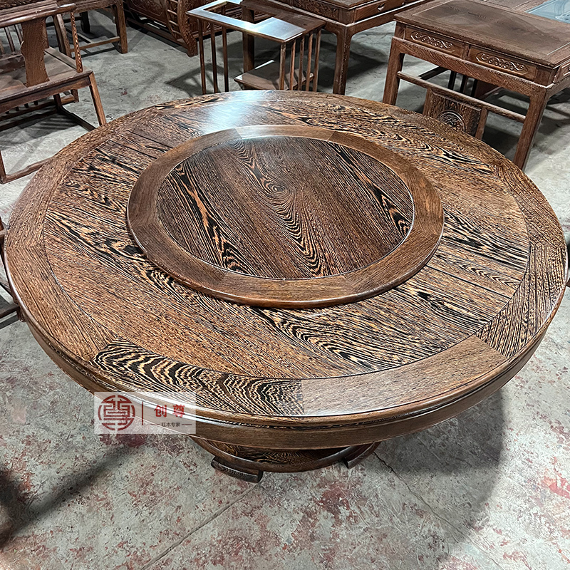红木家具鸡翅木153cm孤品圆餐桌椅组合中式仿古素面圆餐台