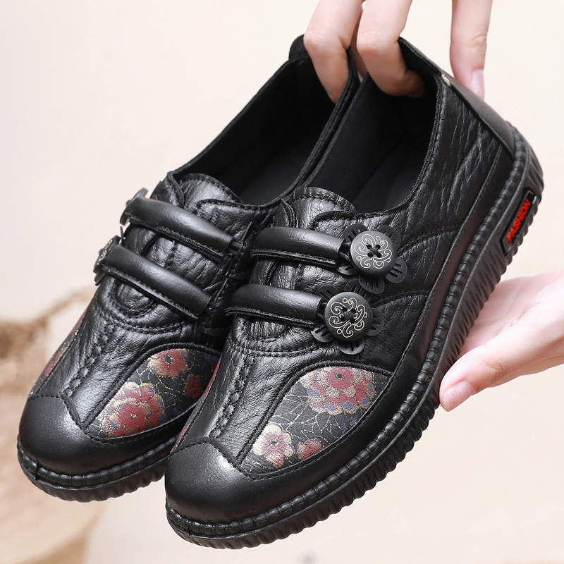 女中老年人透气平底宽松妈妈鞋防滑软底老人女款奶奶鞋上班夏季