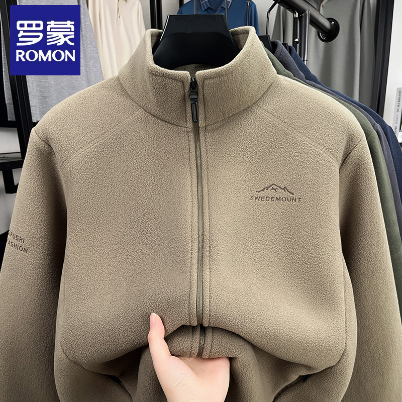 罗蒙2025秋冬季新款立领男士奥粒绒卫衣休闲风加厚羊羔绒时尚外套