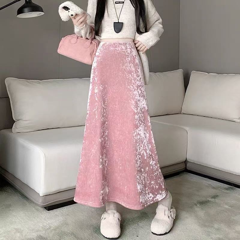 新中式风格春秋款丝绒裙半身裙