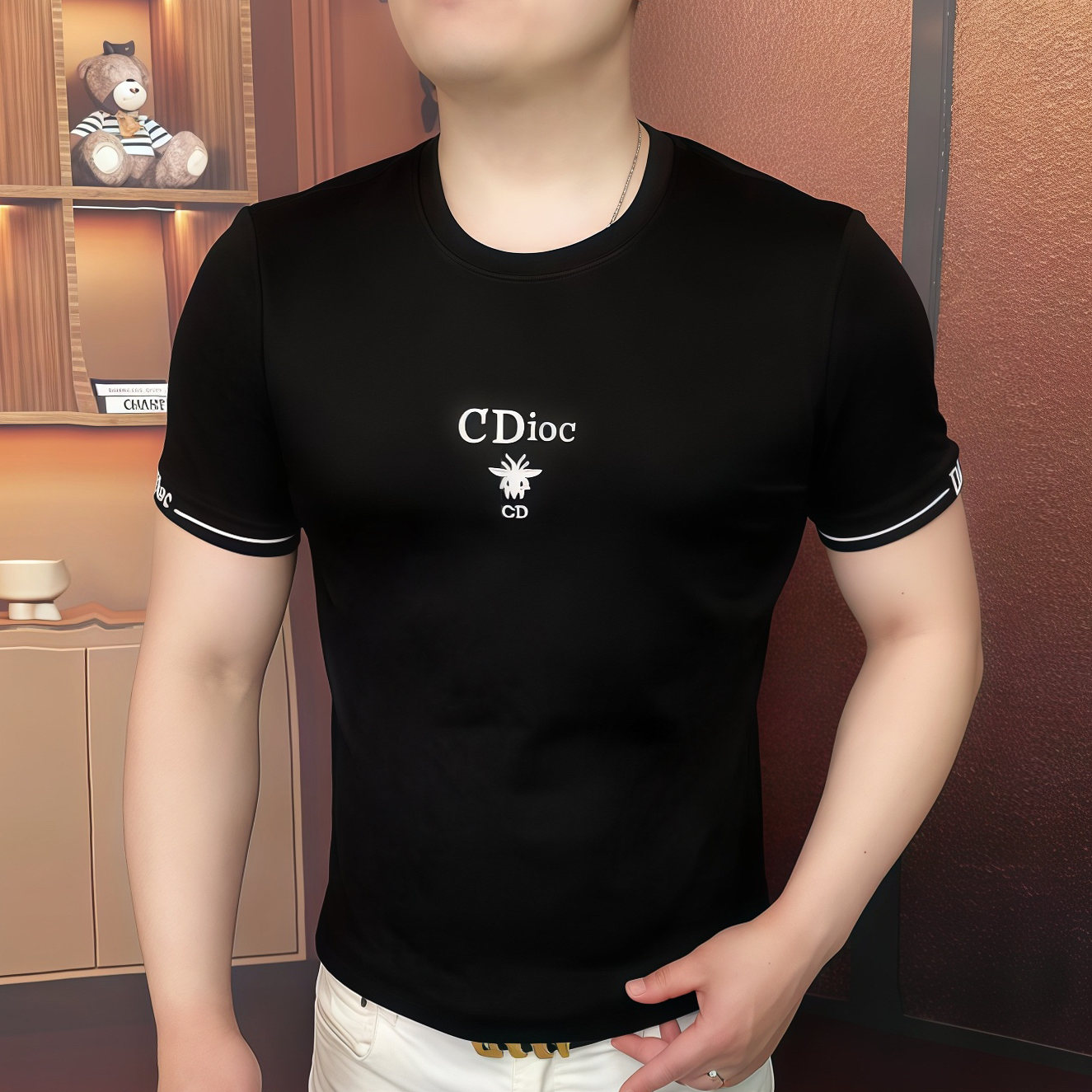 《经典蜜蜂》新款男士秋季上衣加厚短袖套头商务美式潮流圆领休闲