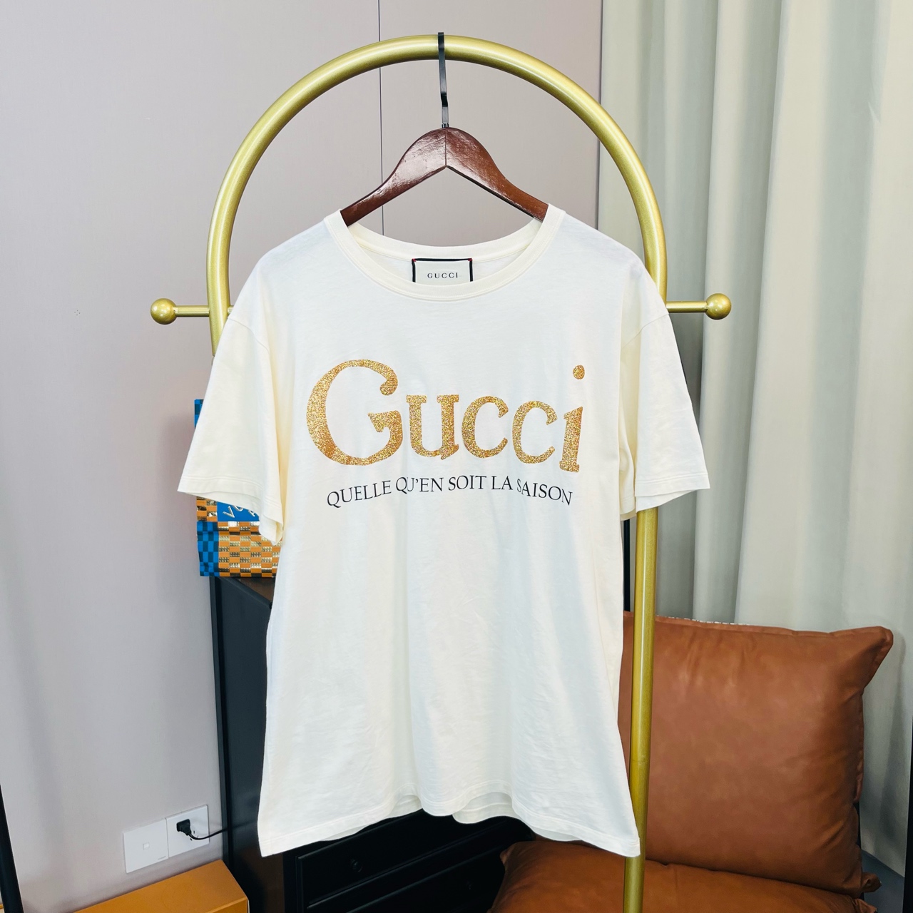 99新 GUCCI/古驰  米色新款闪粉短袖  M码