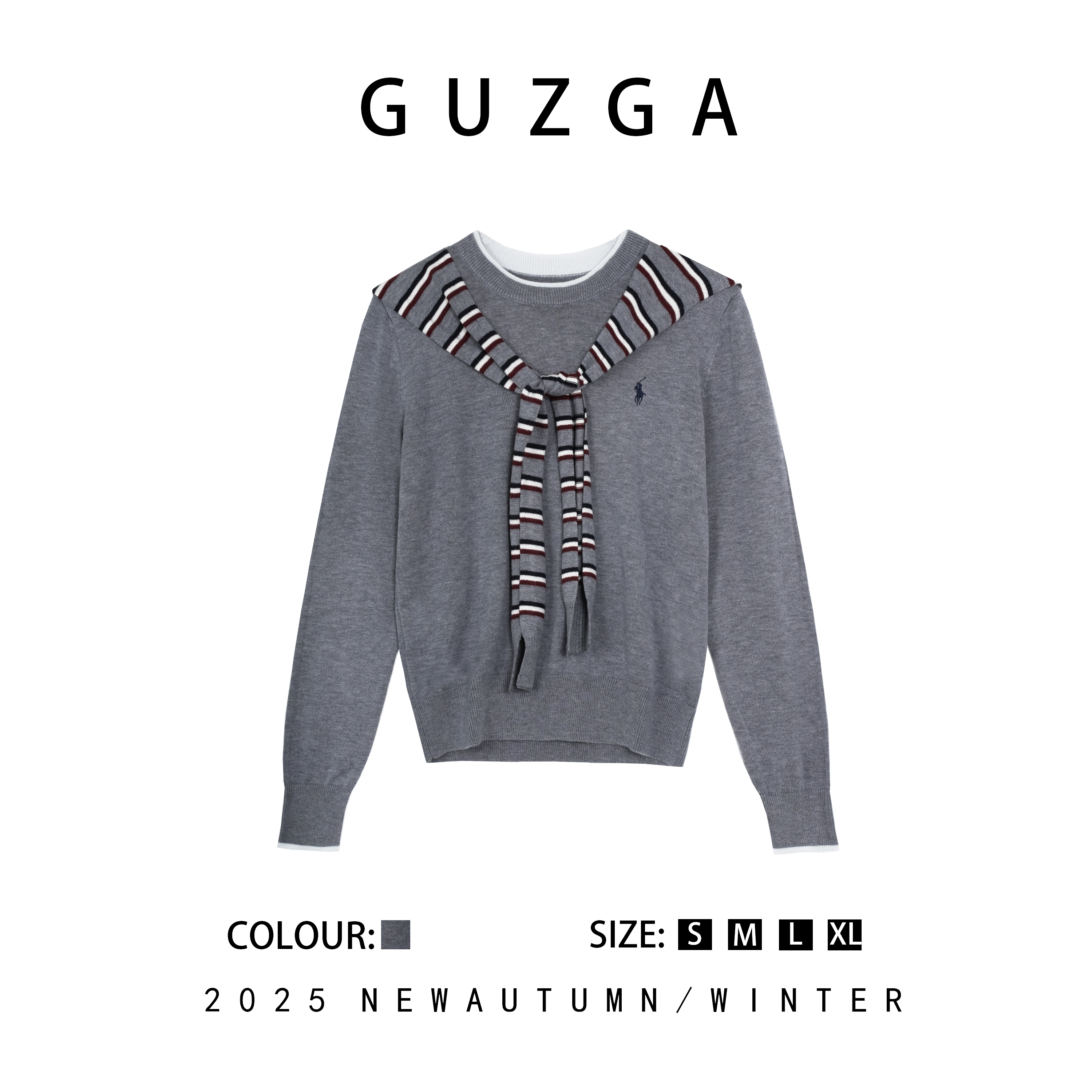 GUZGA【芳枝宁哲】2025秋季上新假两件圆领披肩针织衫长袖上衣时尚
