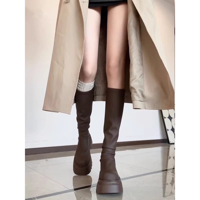 厚底加绒长靴女2025新款秋冬显瘦高筒靴不过膝小个子骑士靴堆堆靴