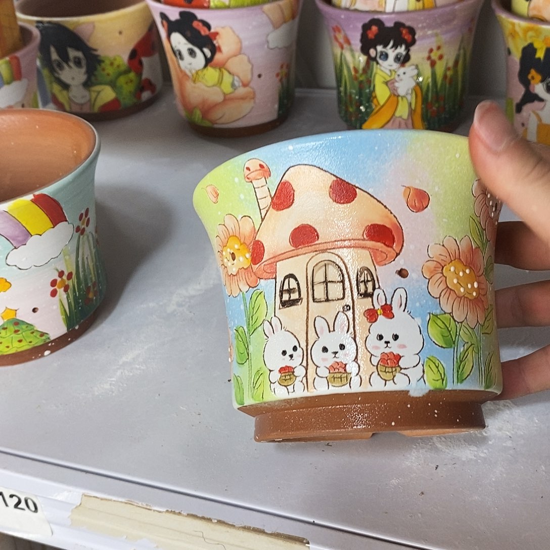 小***子紫砂花盆手绘满28包邮