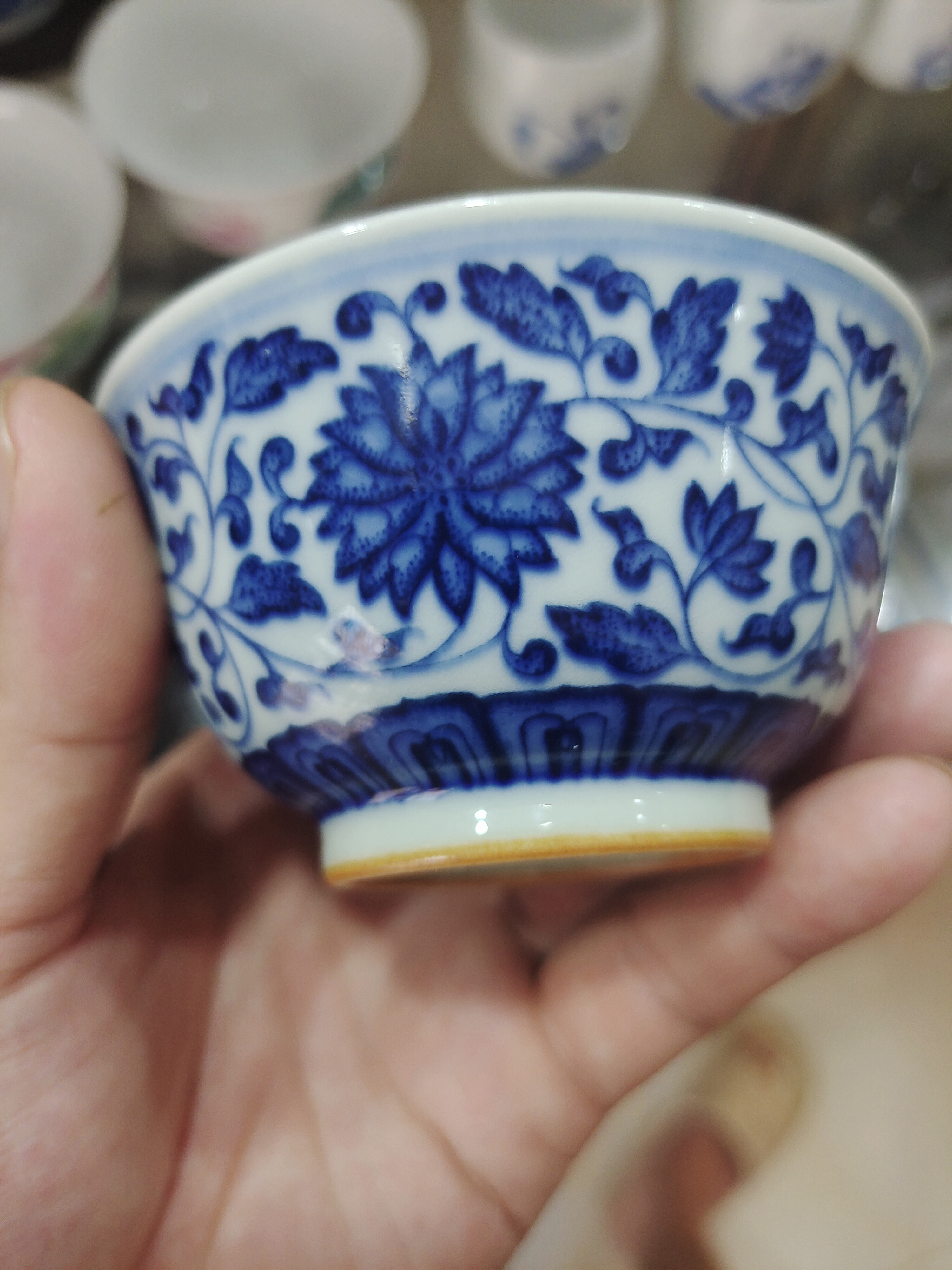 中式国风青花缠枝莲纹描金高档个人专用单杯