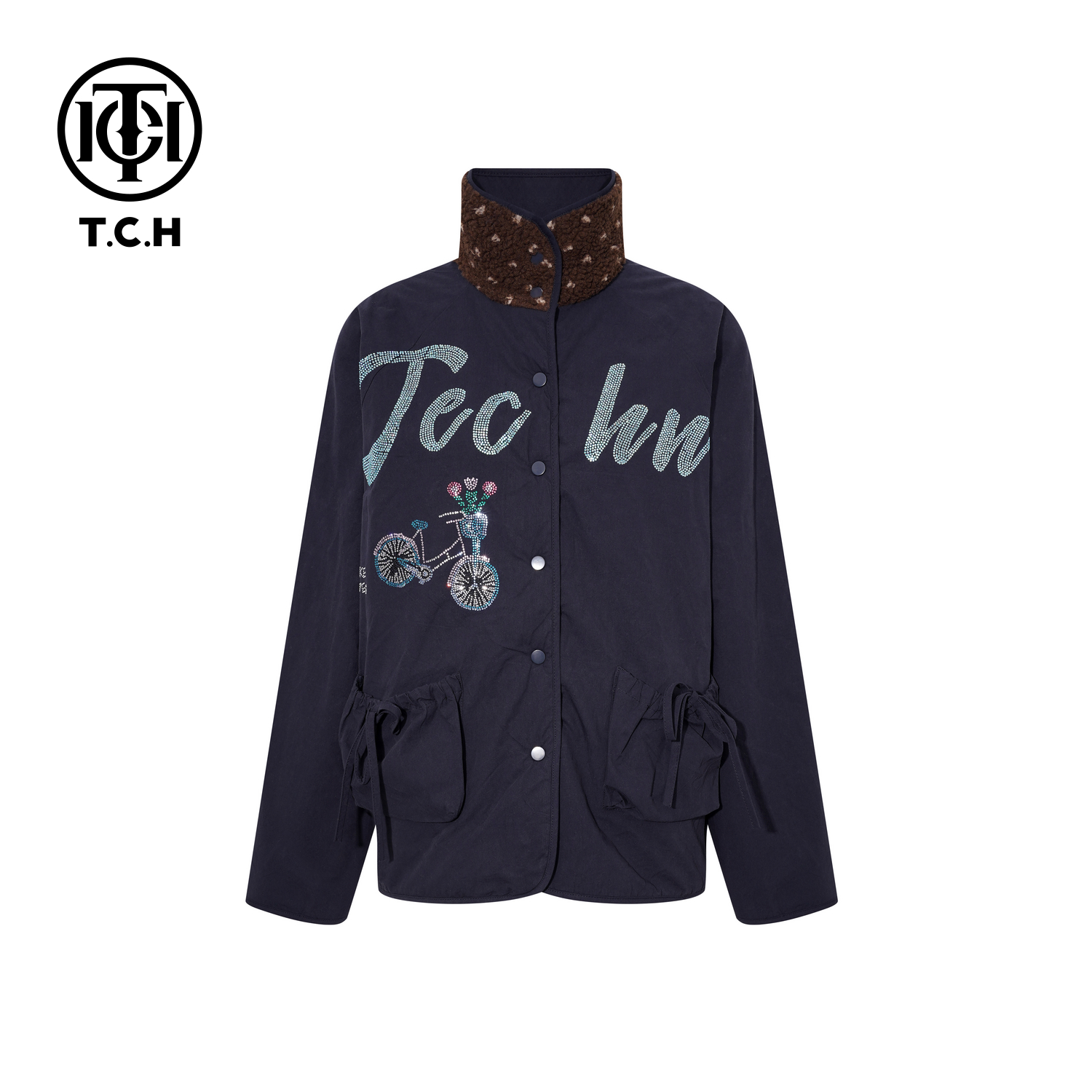 TCH【冬季穿搭】冬款时尚烫钻藏青色休闲风女装外套T75D27E1070