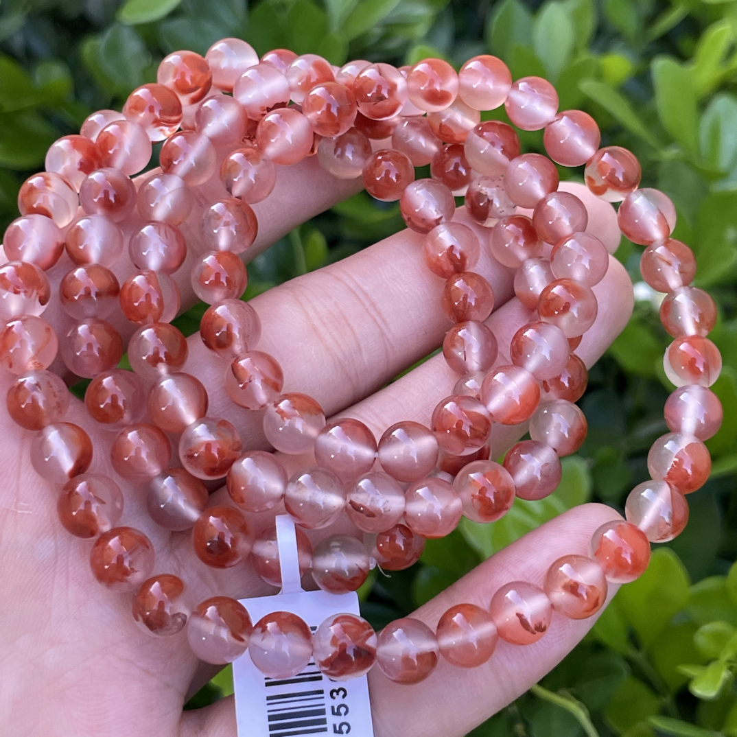 精品南红7mm108佛珠手串项链，冰飘红，色泽红亮