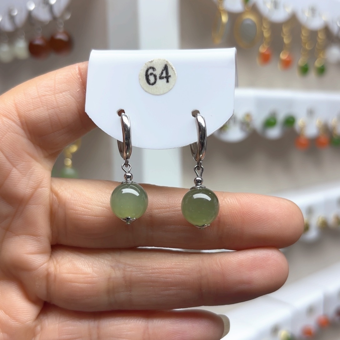 和田玉耳饰银S925镶嵌