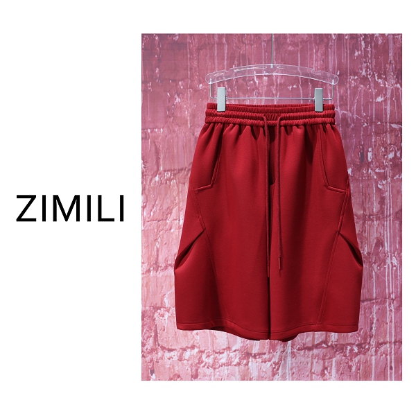 【亮哥女装】2025欧版安可拉红抽绳休闲阔腿五分高克重短裤9079-H4