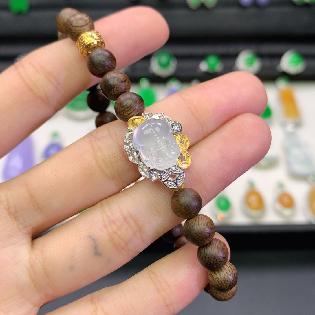 翡翠18K金镶嵌吊坠(不含链)