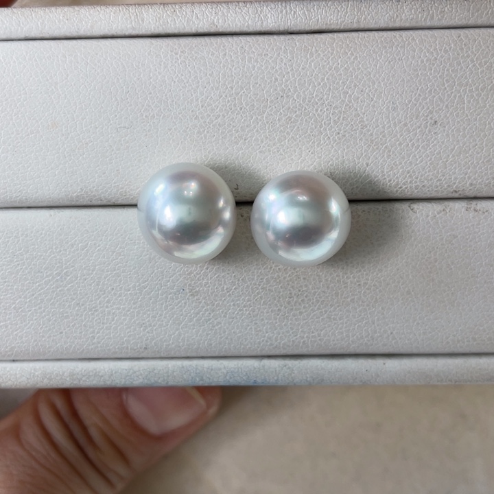 18K金镶嵌耳饰海水珍珠澳白12-13m m