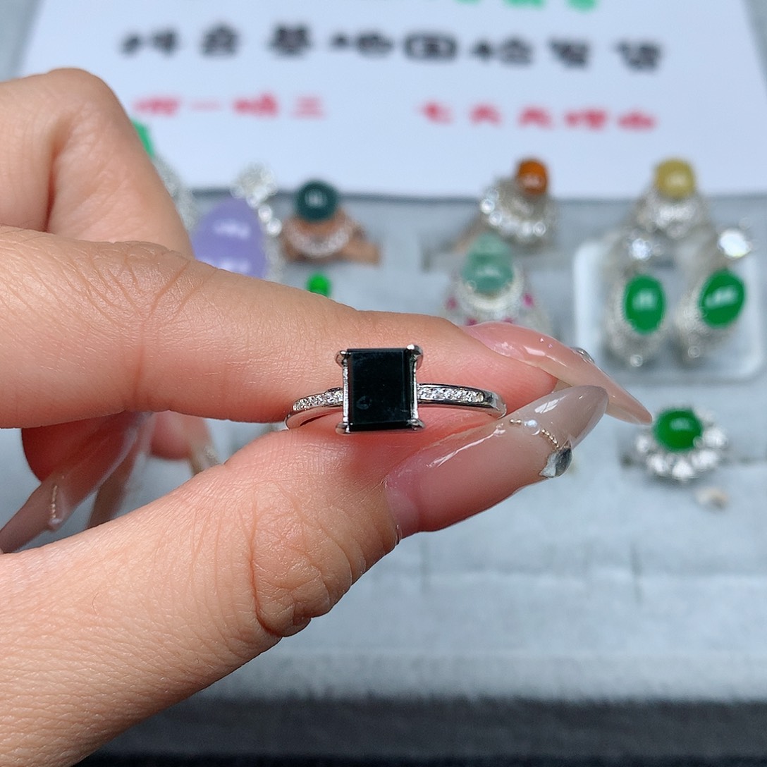 翡翠银S925镶嵌戒指14号