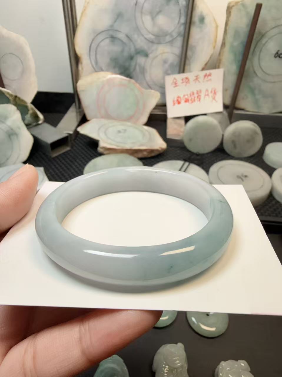 定制板料天然缅甸翡翠圈口56-57mm女手镯