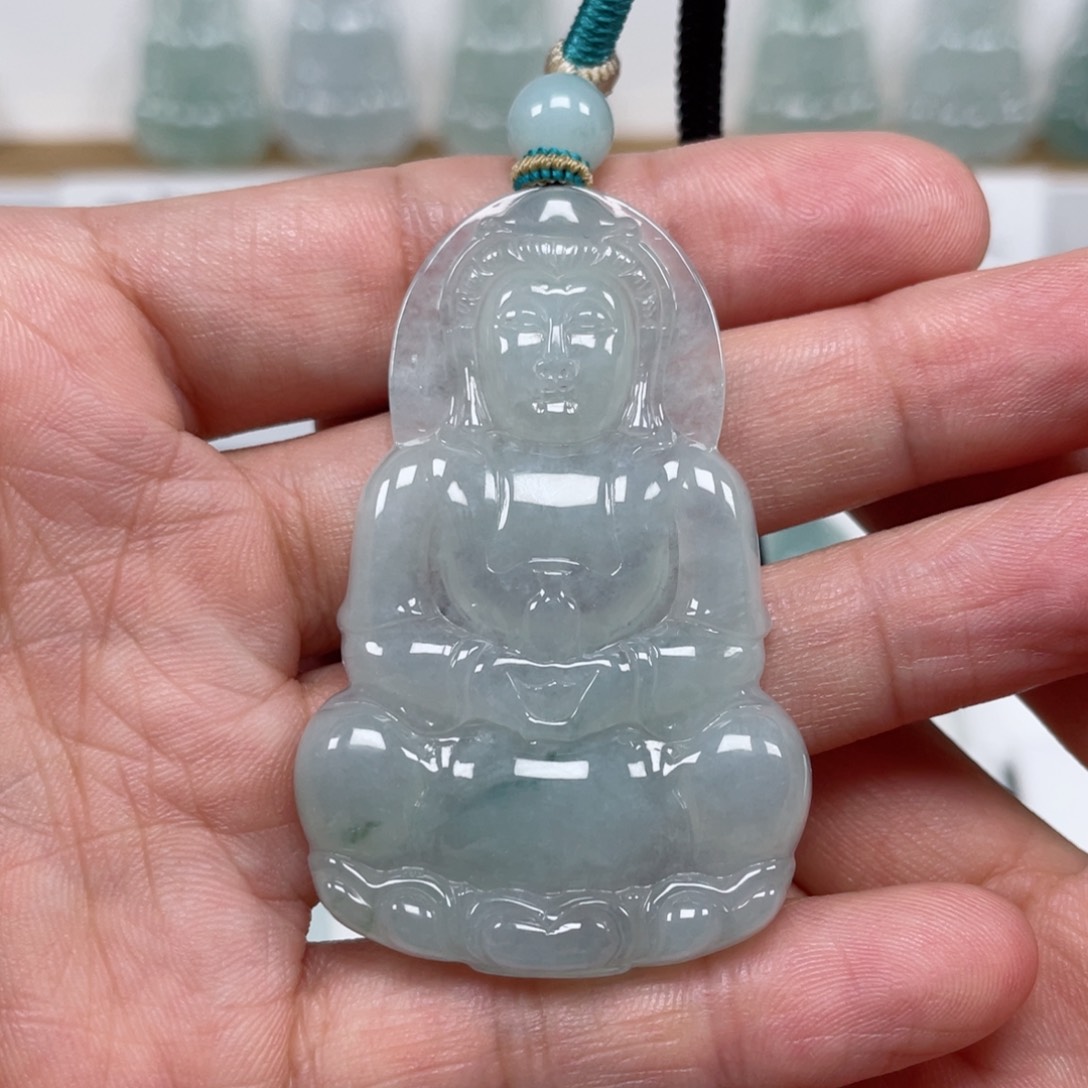 翡翠颈饰未镶嵌天然翡翠A货观音90号