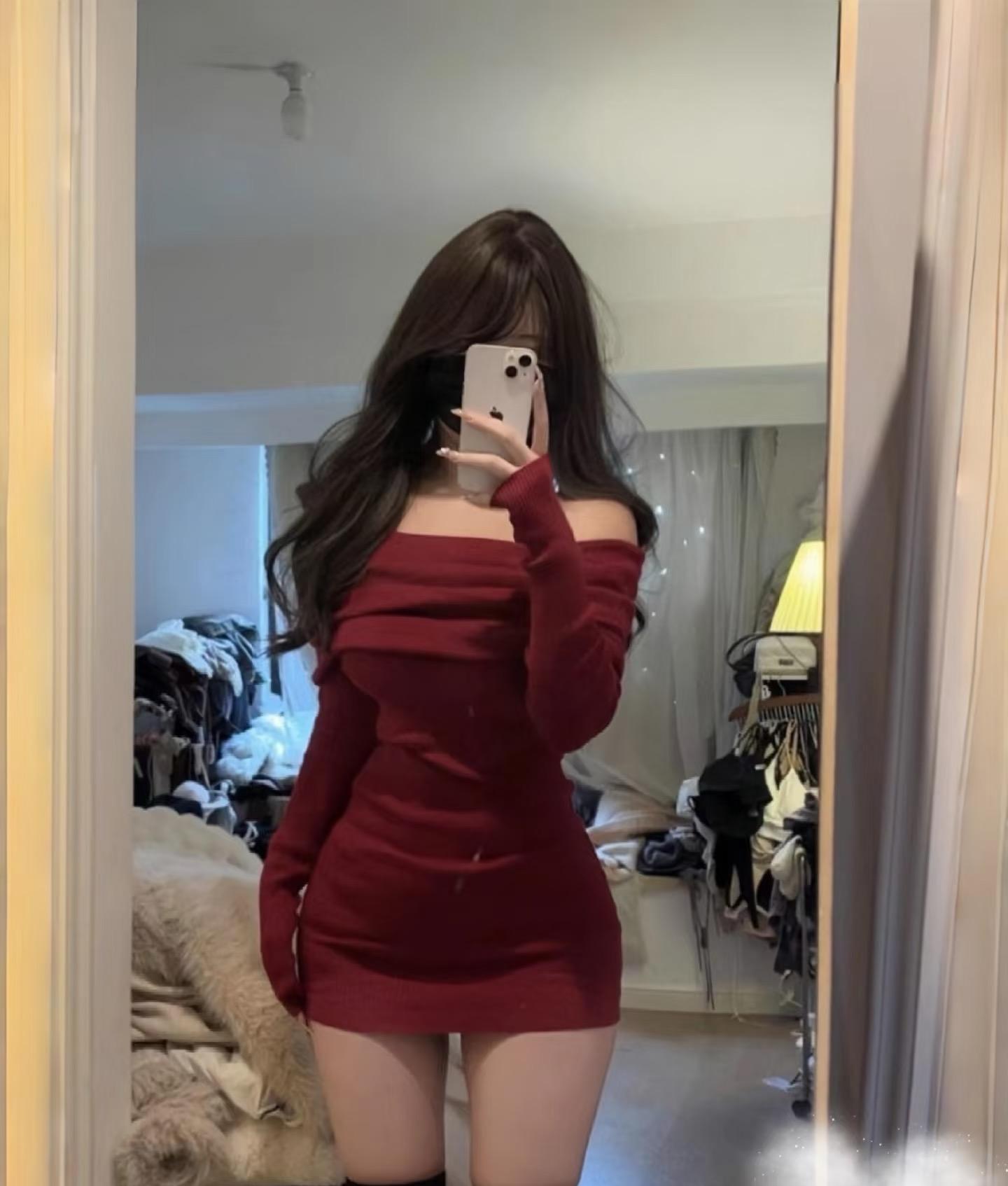 D601-800秋冬针织气质一字肩时尚露肩修身毛衣曾晚打底微胖