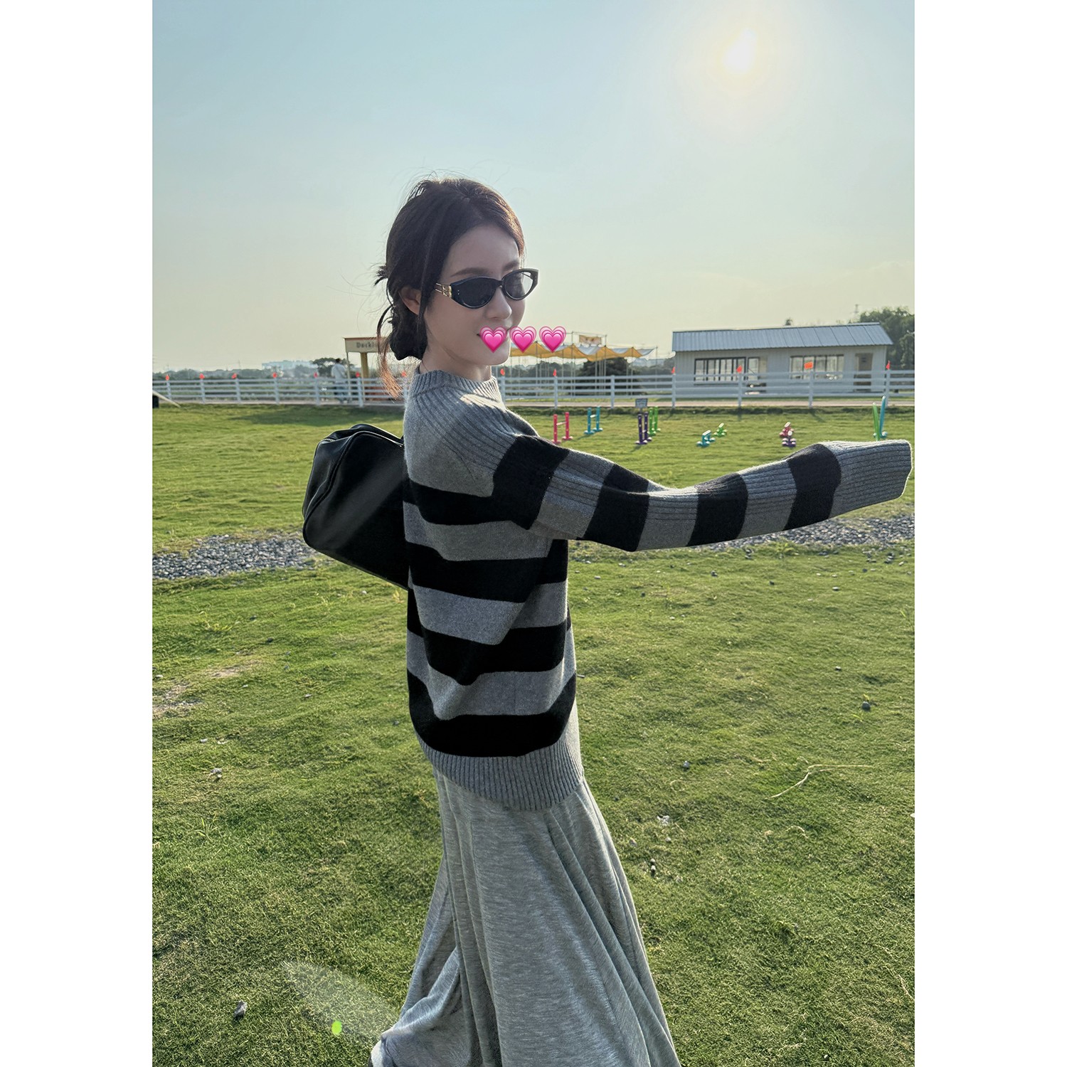 黑灰条纹无性别针织羊毛毛衣慵懒高级感套头毛衣宽松冬季针织衫