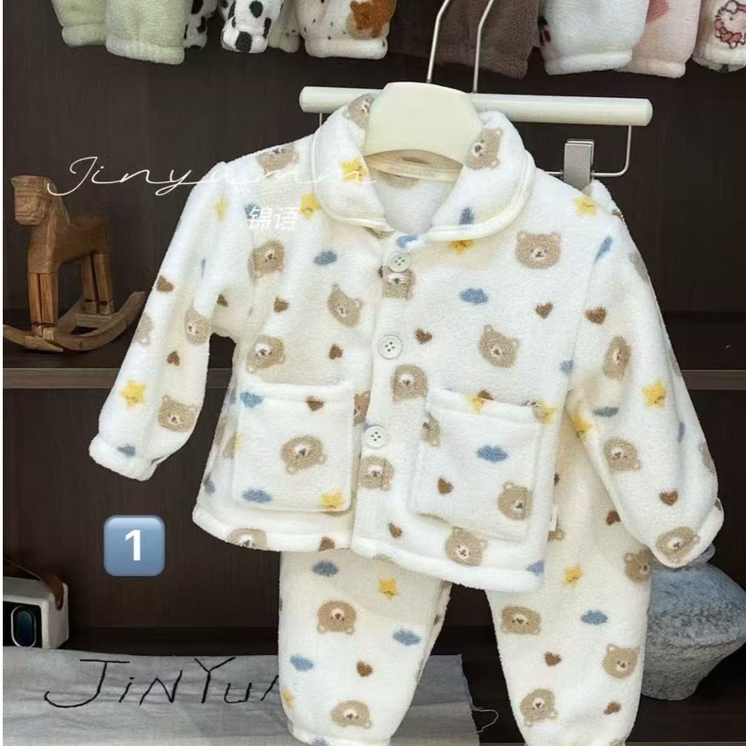 宝宝秋冬雪粒绒家居服套装