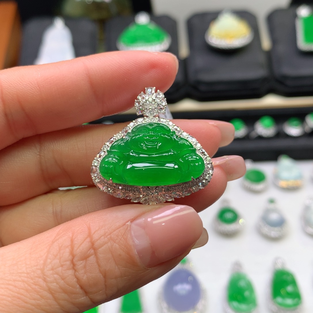 翡翠吊坠(不含链)18K金镶嵌新****笔