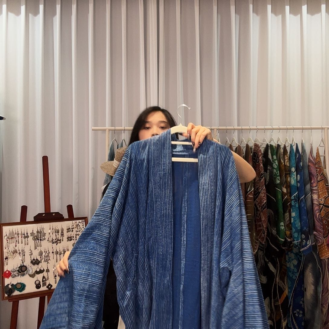 鸾***舍棉麻手工蓝染外套