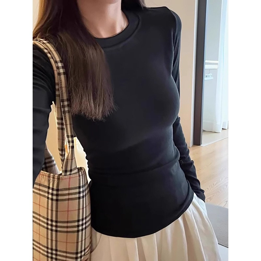 正肩圆领磨毛套装黑色打底衫纯色抗起球时尚抗皱长袖百搭内搭