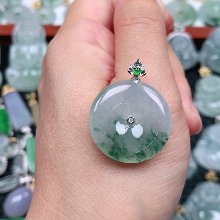 翡翠吊坠(不含链)18K金镶嵌