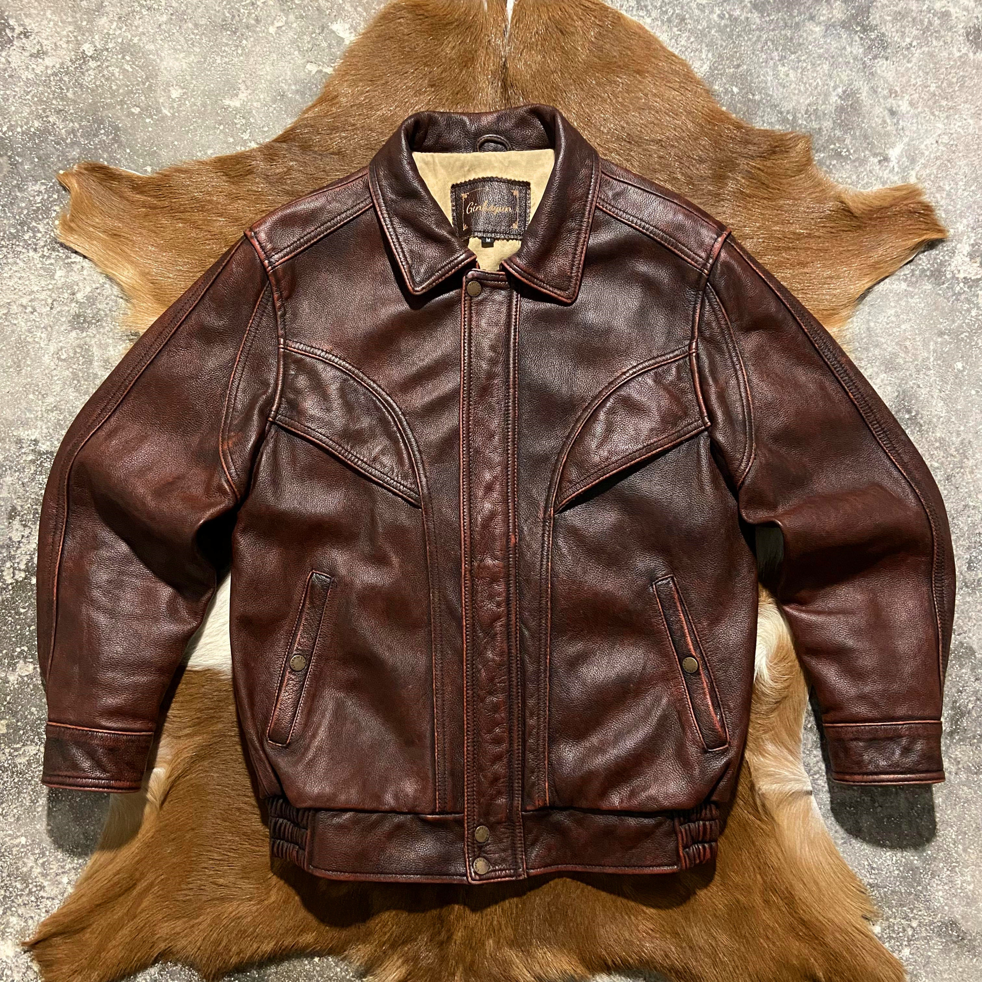 港风阔版大码加厚真皮皮衣男复古做旧头层牛皮飞行服秋冬阿美咔叽