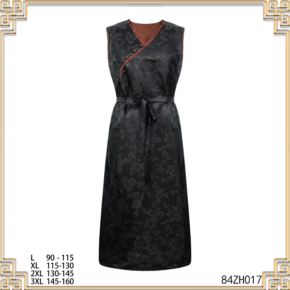 YZ 2025夏季新款黑色竹叶无袖收腰连衣裙84ZH017