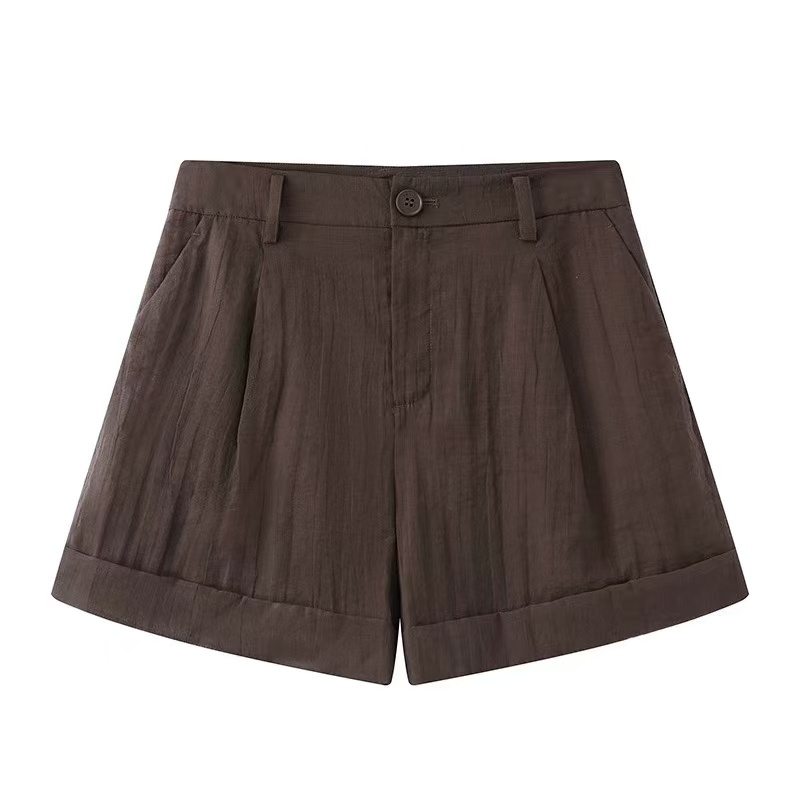 艾诺丝商场同款定制时尚百搭高腰显瘦休闲卷边设计直筒短裤3083