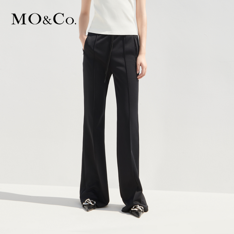 【赵老板专属】MOCO春季松紧高腰拉链式口袋微喇长裤MBC1PATT02